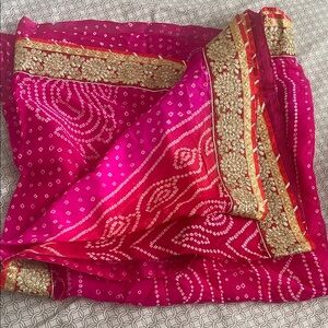 Indian bandhani Pink and Gold bandhej saree